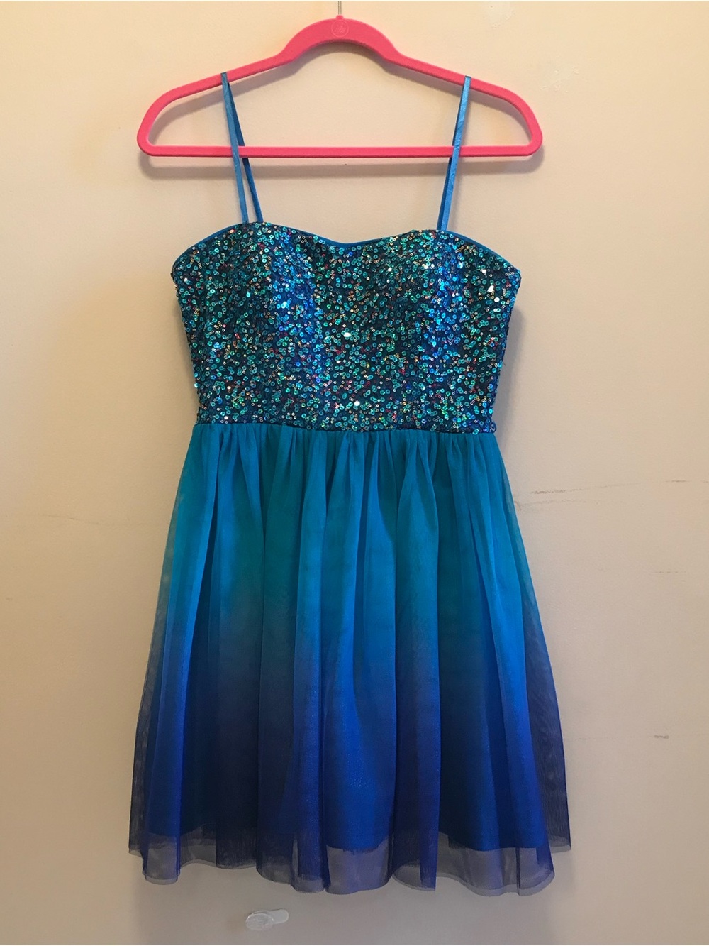 Hailey Logan Teal & Navy Sequin Ombre Party Dress